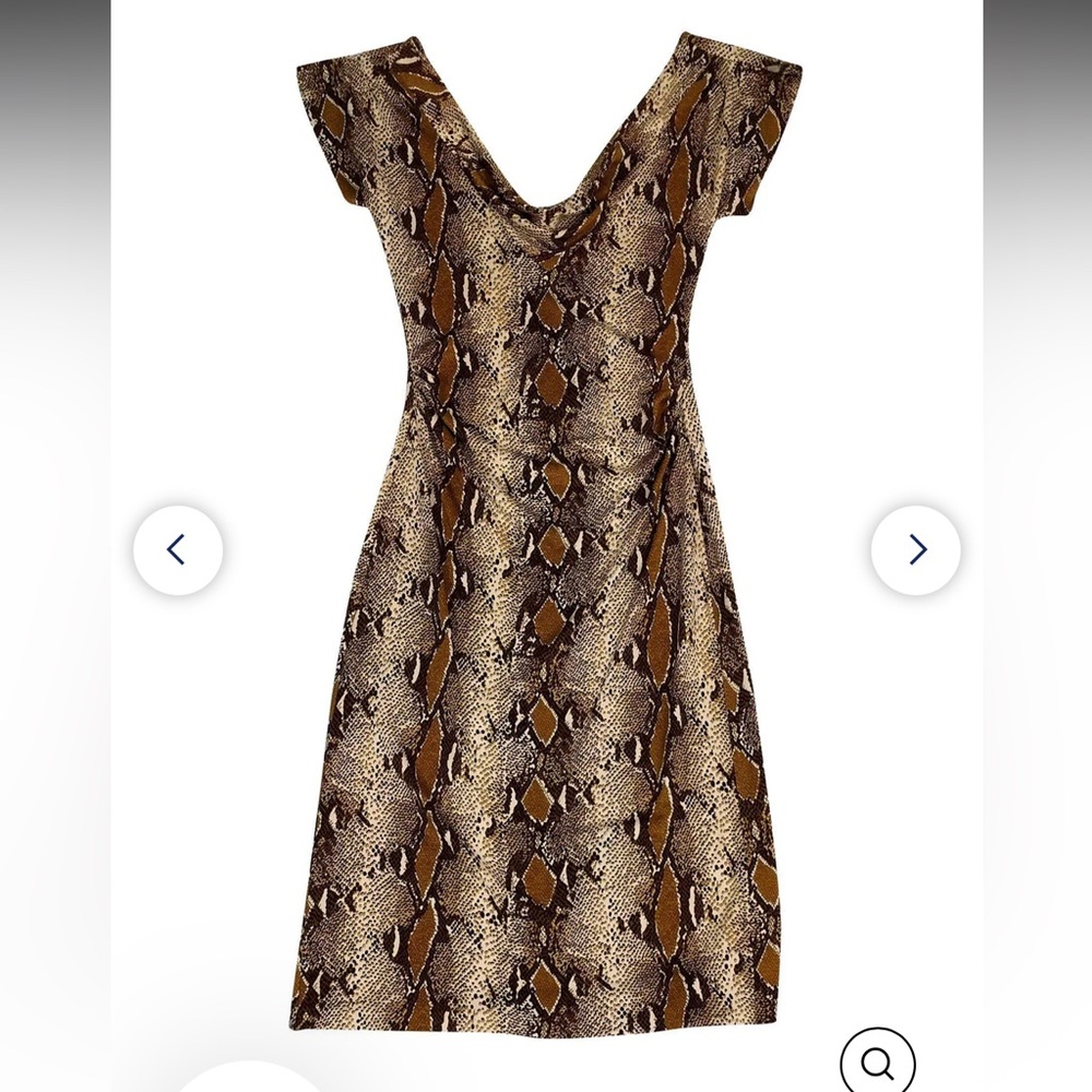 100% Silk DVF Snake Skin Cowl Neck Ruched Midi Dress